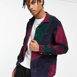 New Polo Ralph Lauren Long Sleeve Tie Dye Effect Corduroy Camp Shirt Men Small